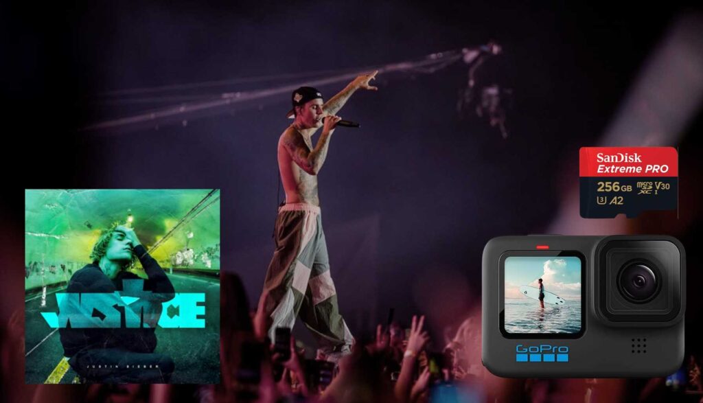 Neem jouw GoPro Hero 10 camera en geheugenkaart mee naar het concert van Justin Bieber. Zoals de SanDisk Extreme Pro micro SD kaart.
